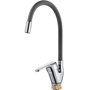 Смеситель L4132-9 для кухни с серым силиконовым изливом (цинк) LEDEME